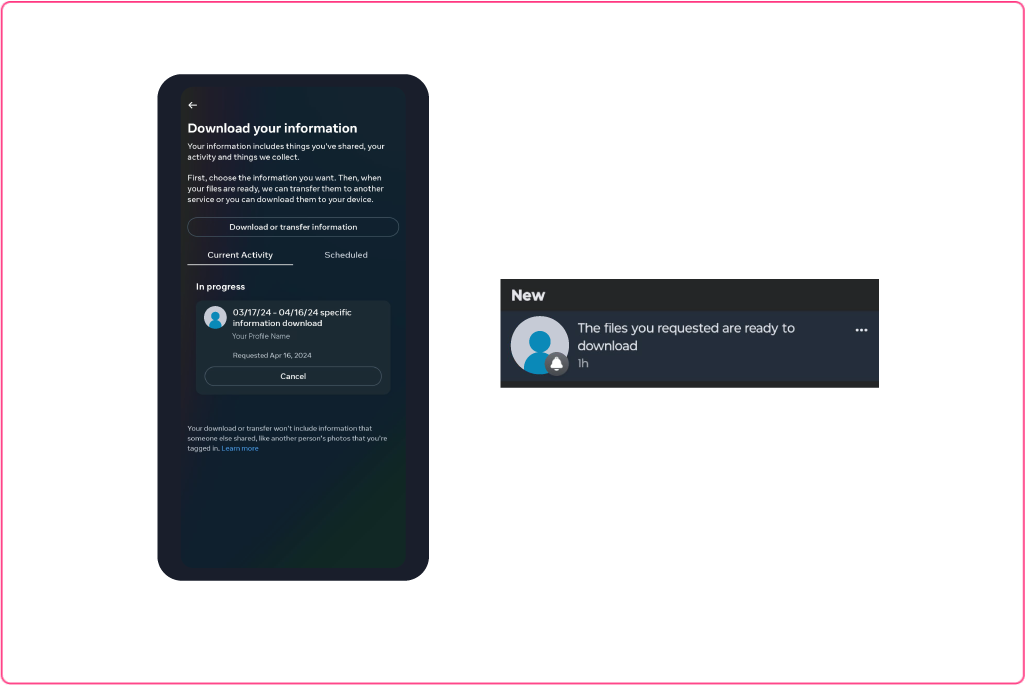 An image describing a step in the CEL Solicitors help centre guide, How to download and export Instagram messages to your phone